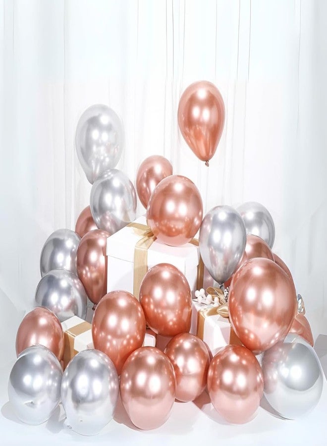 Flyloons 25 pcs Rose Gold Silver Metallic Chrome Balloons for Birthday Decoration items celebration Anniversary Girls Boys Men Women